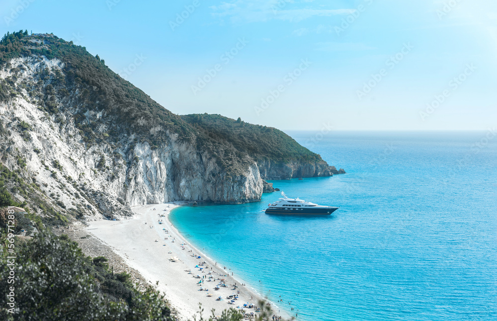 Milos beach in Agios Nikitas during the summer