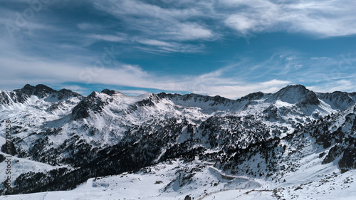 landscape of snowy mountains in the alps