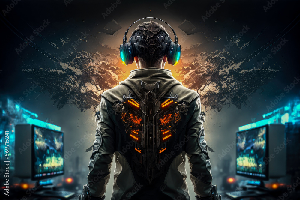 Professional eSports gamer in front of pc playing games Professional eSports gamer in front of pc playing games