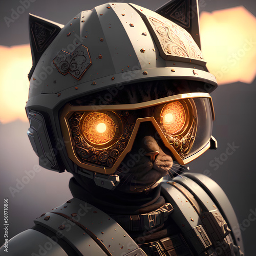 Cool single antropomorphic swat special ops cat with weapon. AI generated photo