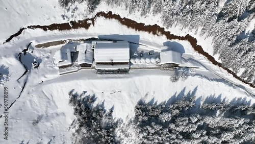 Uzungol Lake in the Winter Season Drone Video, Uzungol Caykara, Trabzon Turkiye photo