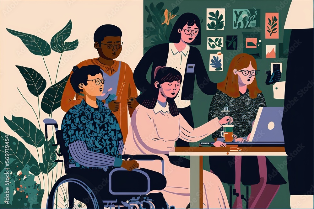 Inclusion in action, group of people with disabilities, concept of ...