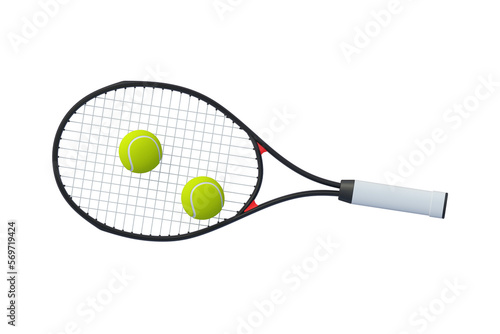 Tennis racquet and ball isolated on white background. Top view. 3d render © OlekStock
