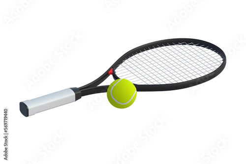 Tennis racquet and ball isolated on white background. 3d render © OlekStock