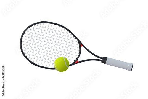 Tennis racquet and ball isolated on white background. Flat lay. 3d render © OlekStock