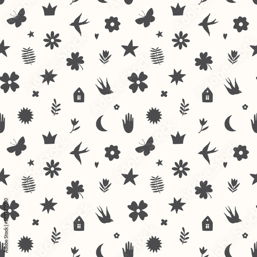 Doodle cute hand drawn seamless pattern, perfect for textile or paper design. Vector illustration © irenemuse