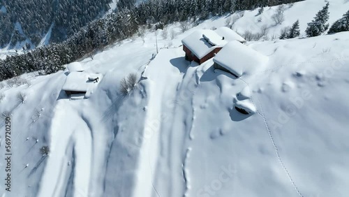 Uzungol Lake in the Winter Season Drone Video, Uzungol Caykara, Trabzon Turkiye photo