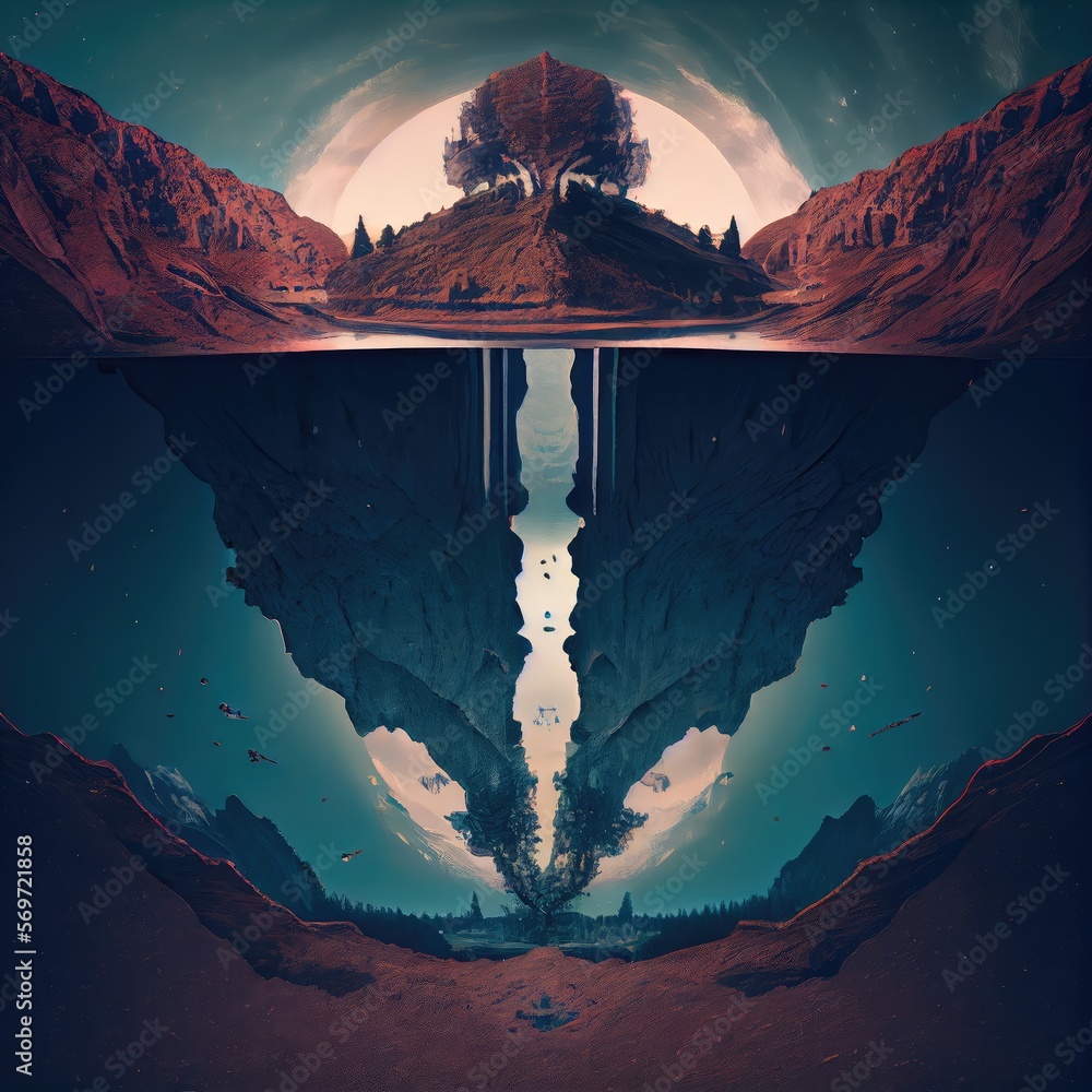As above so below concept, double exposure illustration, generative ai ...