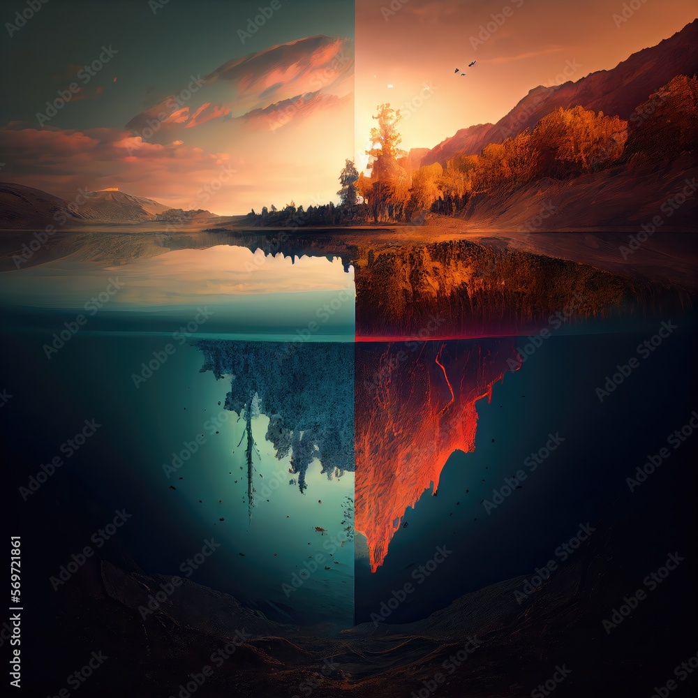 As above so below concept, double exposure illustration, generative ai ...
