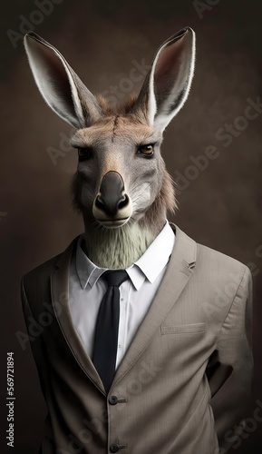 Portrait of a Kangaroo in a Business Suit, Ready for Action. GENERATED AI.