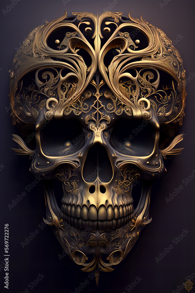 Mystical Allure An AI Created Digital Art Print Featuring a Spellbinding Skull 