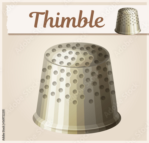 Thimble vector icon, tailor tool cartoon illustration, sewing supply realistic art