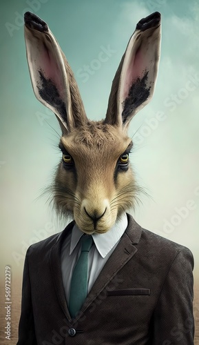 Portrait of a Rabbit in a Business Suit, Ready for Action. GENERATED AI. © AI Indigo