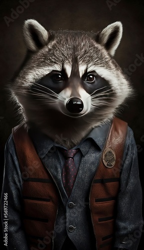 Portrait of a Raccoon in a Business Suit  Ready for Action. GENERATED AI.