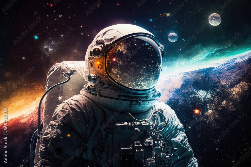 Astronaut spaceman in deep space, surrounded by stars, generative ai Astronaut spaceman in deep space, surrounded by stars, generative ai
