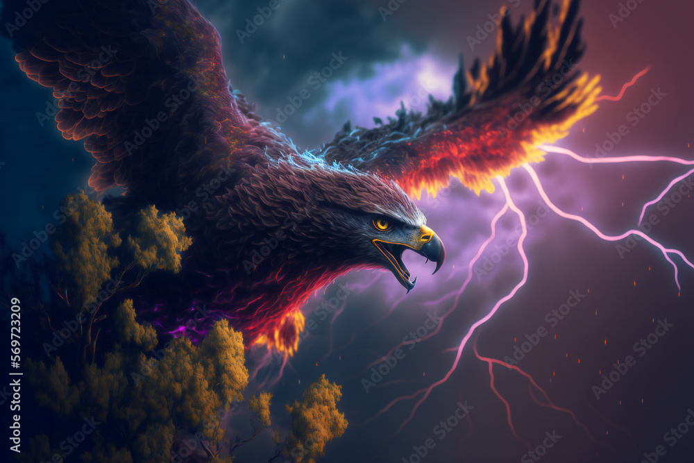 Eagle flying in Storm, Lightning - Generative AI