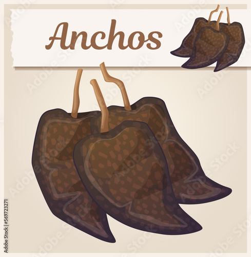 Pile of anchos chiles vector icon, dried poblano peppers cartoon illustration, mexican cuisine ingredient photo