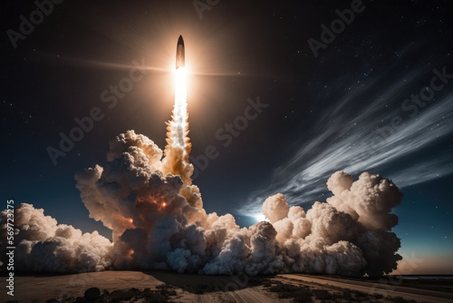 Blastoff of a massive Falcon 9 rocket towards the cosmos, generative ai