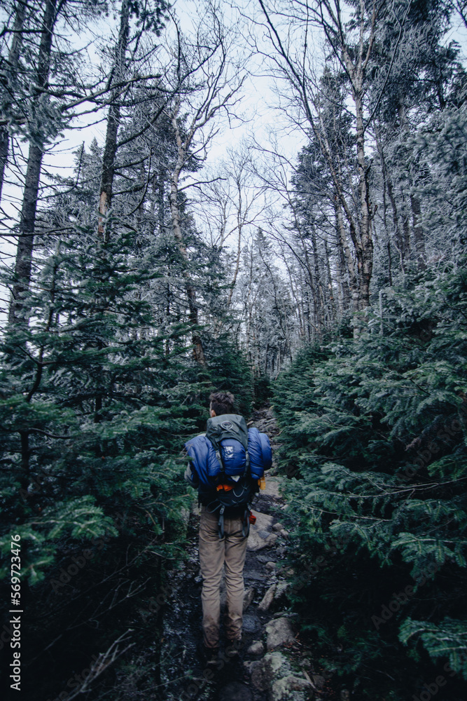 man in forest hiking 