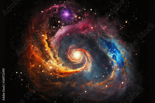 Colorful galaxies against a black background, generative ai