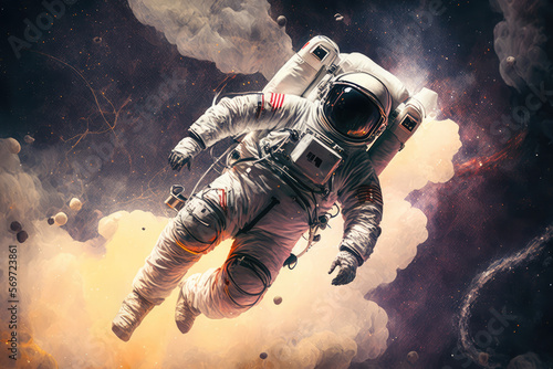 Hilarious astronaut soaring through star-filled space, generative ai