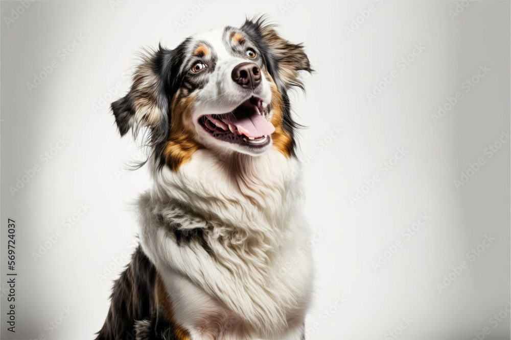 a dog is smiling on white background, Made by AI,Artificial intelligence