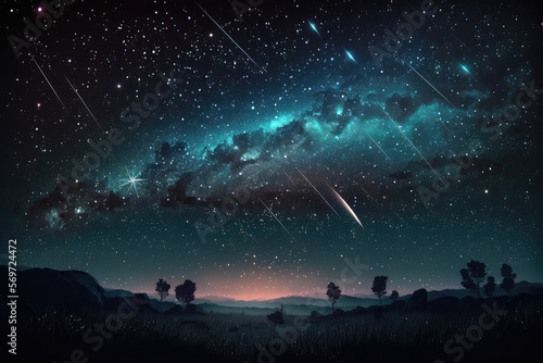 Starry sky with shooting stars and celestial objects, generative ai photo