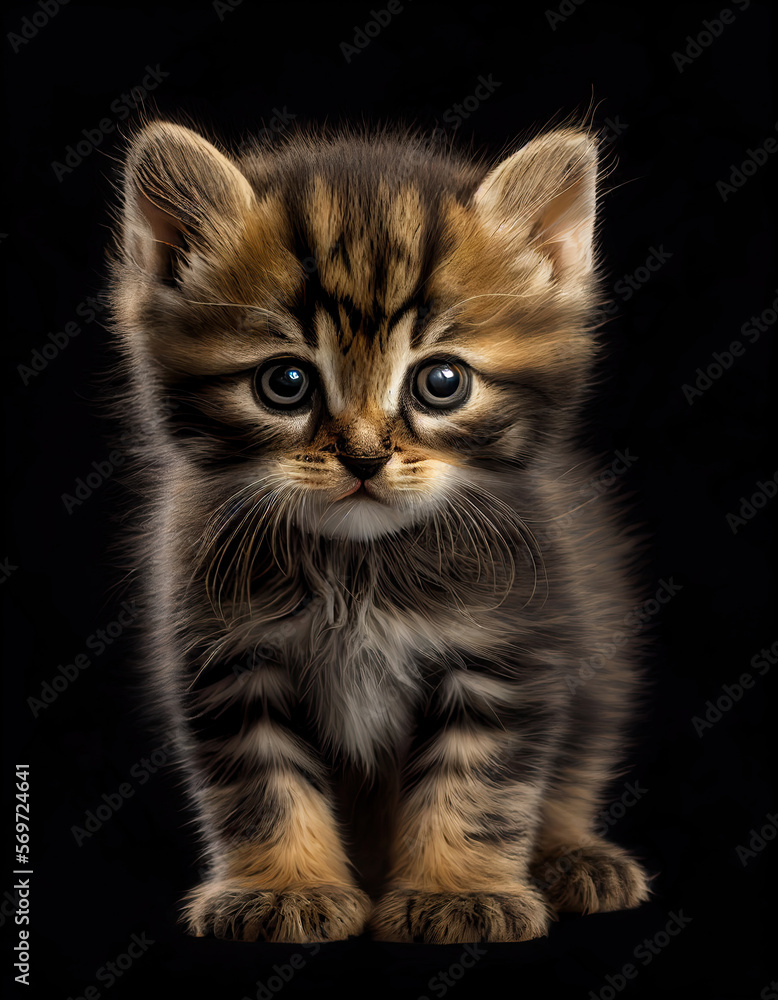 Adorable Realistic Kitten. Fluffy Cute Cat. Logo, Image, Animal. Generative AI