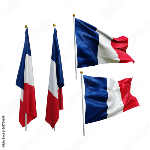 Fotografia 3d rendering france western europe flag fluttering and no fluttering