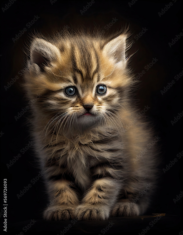 Adorable Realistic Kitten. Fluffy Cute Cat. Logo, Image, Animal. Generative AI