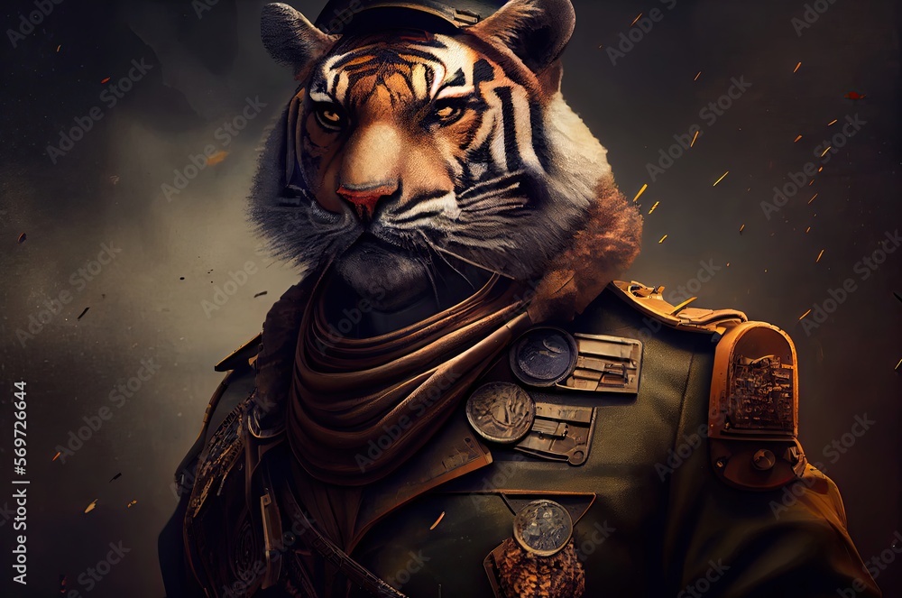 Military Tiger General Portrait Generative AI Military Tiger General Portrait Generative AI