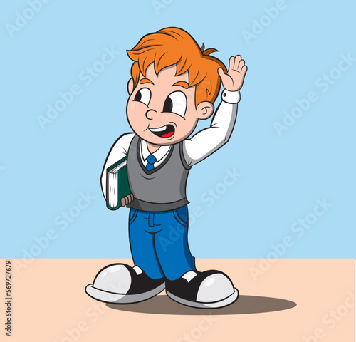 Estudiante saludando dibujo vectorial.