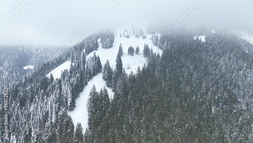 Uzungol Lake in the Winter Season Drone Video, Uzungol Caykara, Trabzon Turkiye photo