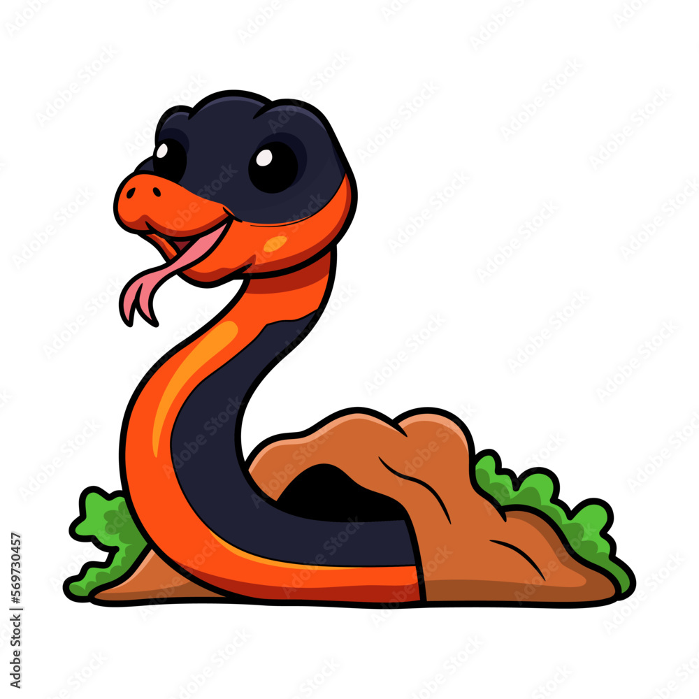 Cute ring necked snake cartoon out from hole Cute ring necked snake cartoon out from hole