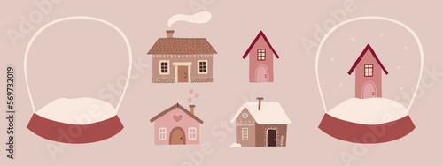 Christmas snow globes with houses. Sweet homes