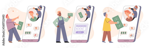 Internet hacker stealing money cybercrime from smartphone payment app. Woman panic after money stolen via mobile app. Credit card online payment scam concept. Cyber crime hacker attack internet fraud