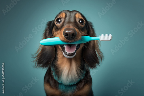 cachorro adoravel com escova de dente 