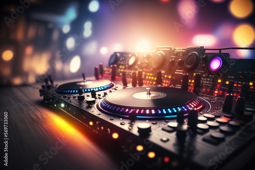 dj mesa com luzes coloridas  festa eletrônica musica 