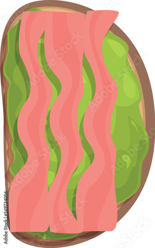 Bacon avocado toast icon cartoon vector. Bread slice. Wheat food
