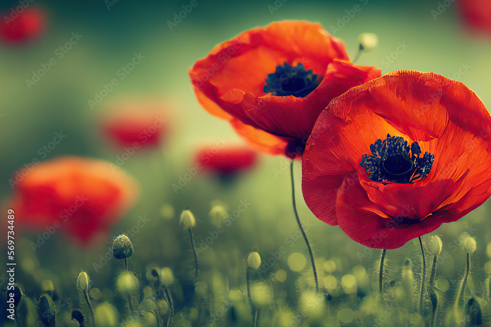 Obraz premium Poppy Flowers, Illustration, Generative AI