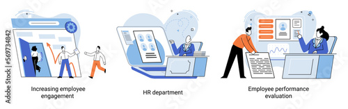 Business concepts human resourses HR department, increasing employee engagement, worker performance evaluation. Personal staff training for business development, motivation for evolution of initiative