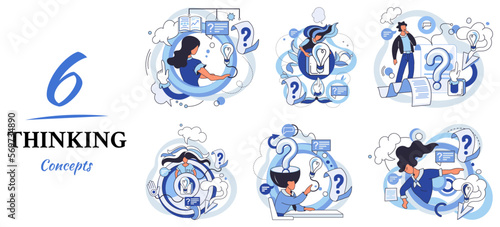 Problem solving metaphor, wondering or thinking, planning or pondering, with question mark. Creative thought idea. Brainstorming, idea and fantasy, motivation and inspiration, finding solution, answer