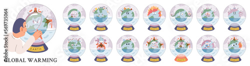 Climate change weather global greenhouse warming risks metaphor concept. Save planet. Compared planet with renewable eco resources consumption global warmings burning alternative. Environment Day