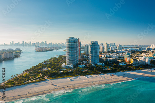 North Miami Beach Sunny Isles Beach Aerial Photo. Miami beach. Panoramic view of the downtown Miami skyline, Florida, USA.  © Strikernia