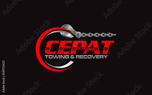 Illustration vector graphic of towing truck service logo design suitable for the automotive company