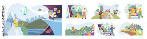 Play to earn games created on basis of blockchain project with elements of NFT, main purpose of earning. Player earn money by playing. Virtual character development business. Cryptocurrency game.