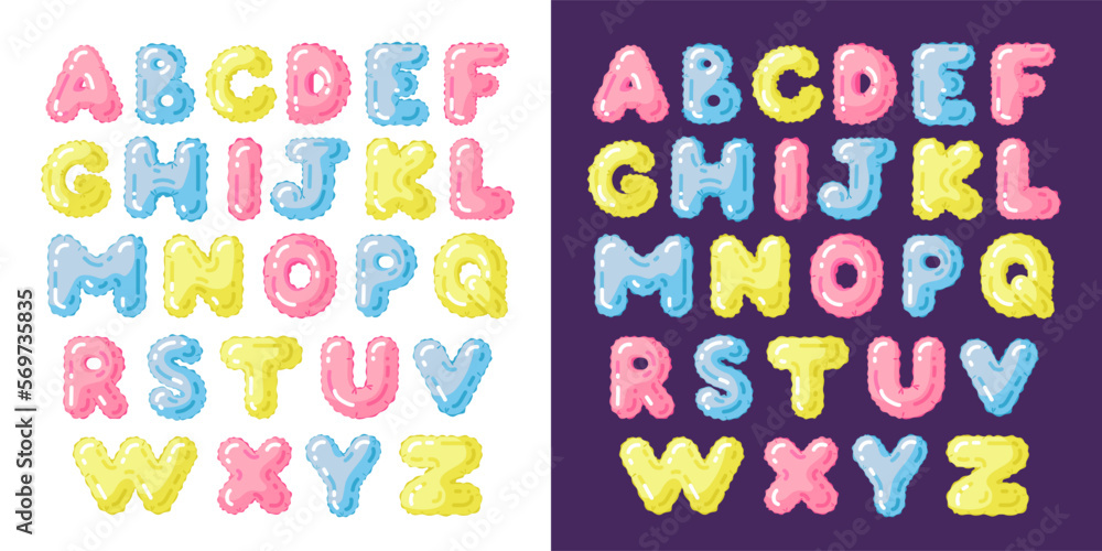 Glossy bloated font in the form of a balloon. Children's alphabet. Vector illustration
Glossy bloated font in the form of a balloon. Children's alphabet. Vector illustration