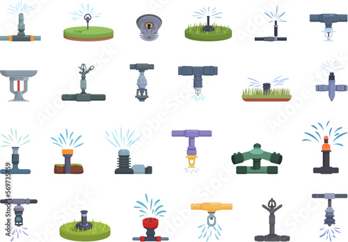 Sprinkler system icons set cartoon vector. Water nature. Construction garden