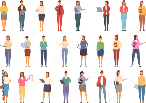 Wedding planner icons set cartoon vector. Woman organizer. Girl event