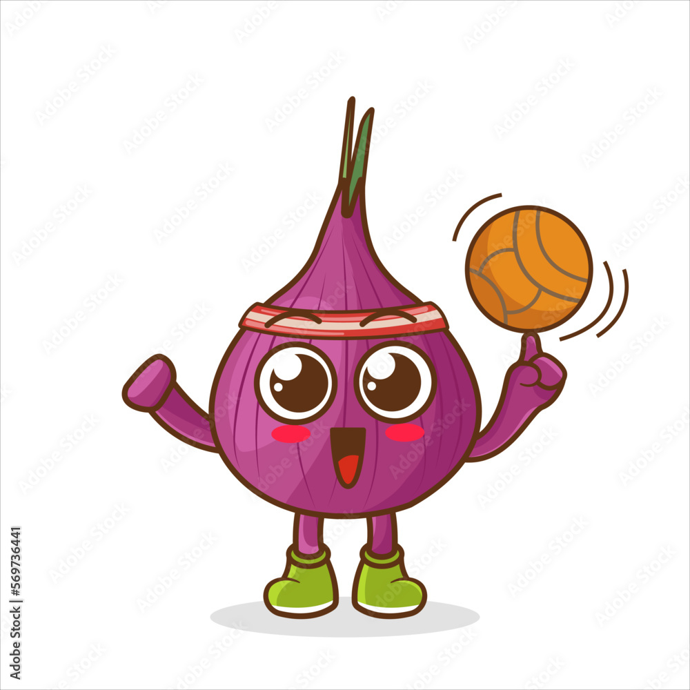 vector illustration of cartoon character of onion playing basketball